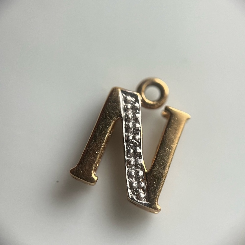 Vintage 9K “N” and Diamond Charm Pendant